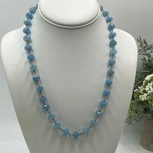 Sara Blaine Willow House Blue Jadeite Jade Sterling Single Strand Necklace‎